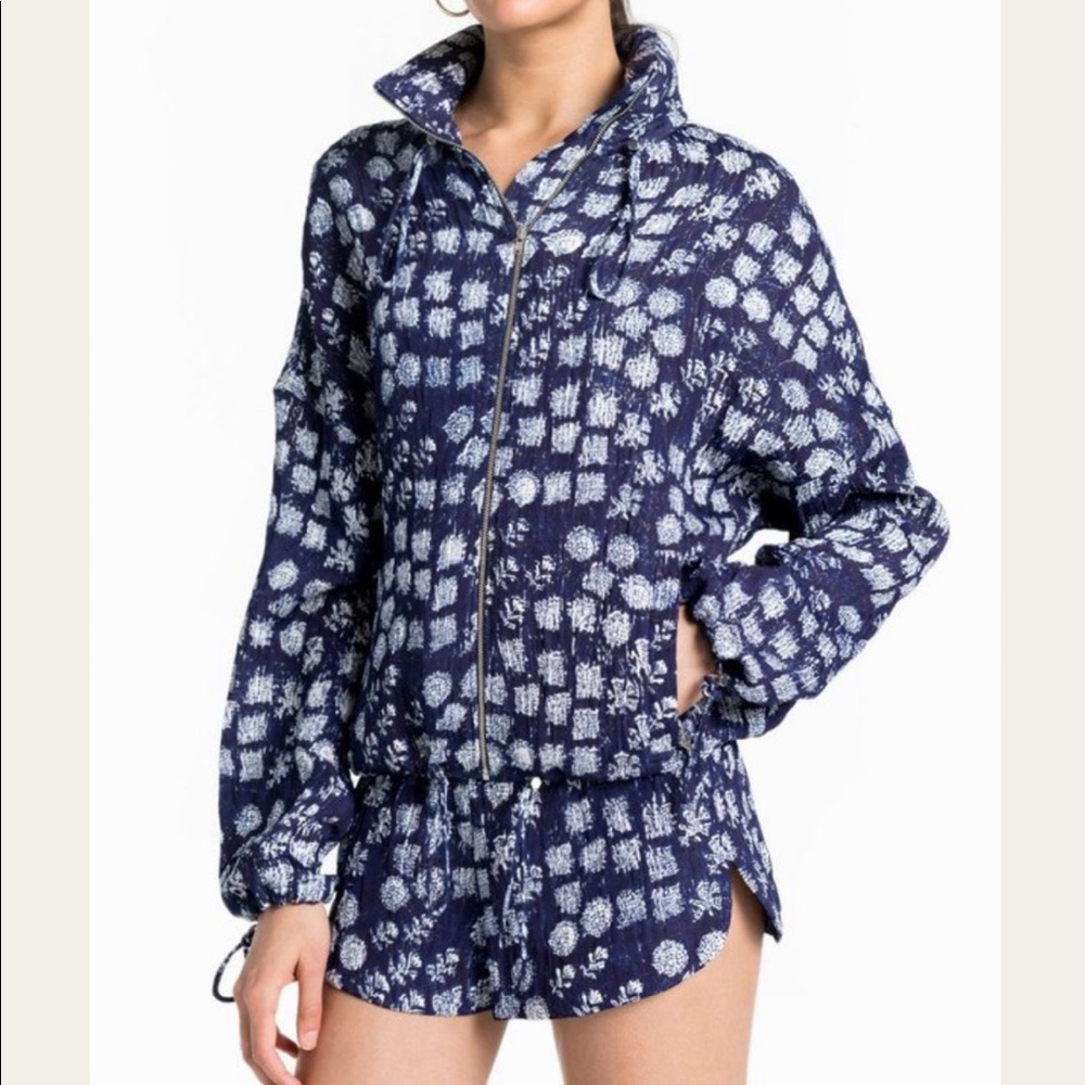 ALC Hawkins Track Sporty Jacket - Navy Silver Floral Block Print